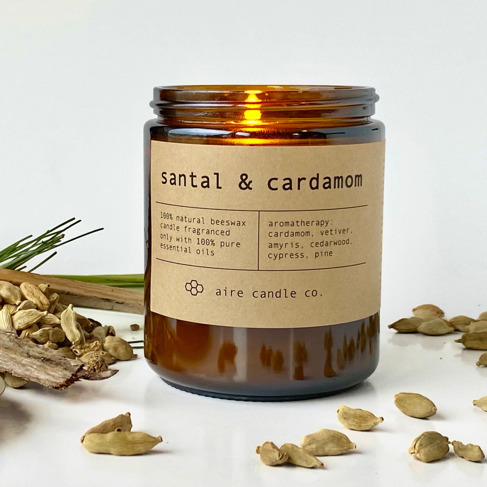santal & cardamom beeswax candle – aire candle co.