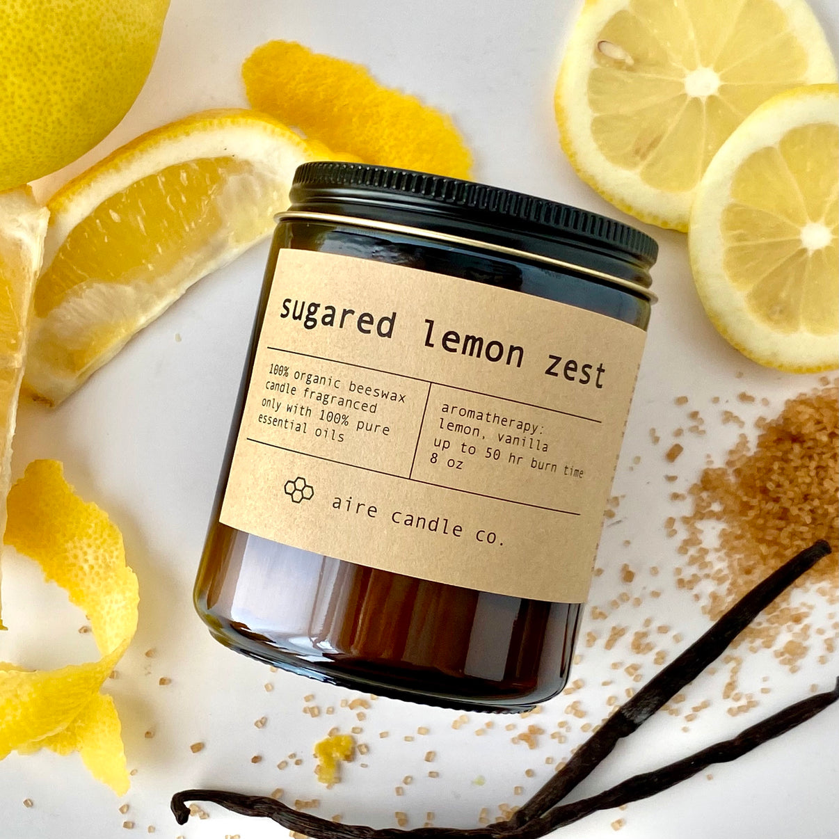 sugared lemon zest beeswax candle aire candle co.