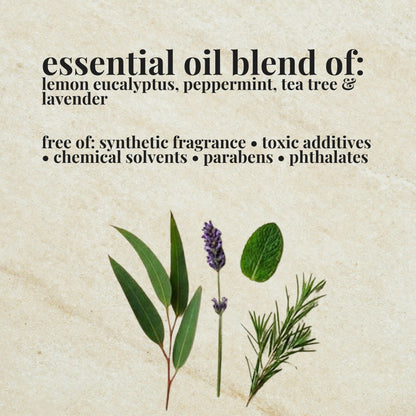 Aire Candle Co. Not Citronella Essential Oil Blend Ingredient List which includes Essential Oils of Lemon Eucalyptus, Peppermint, Tea Tree and Lavender.