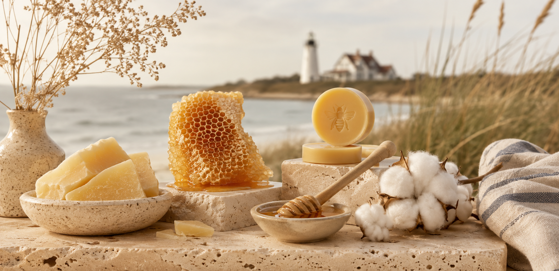 beeswax and cotton with a cape cod lighthouse in the background