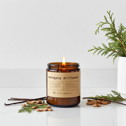 mahogany driftwood beeswax candle