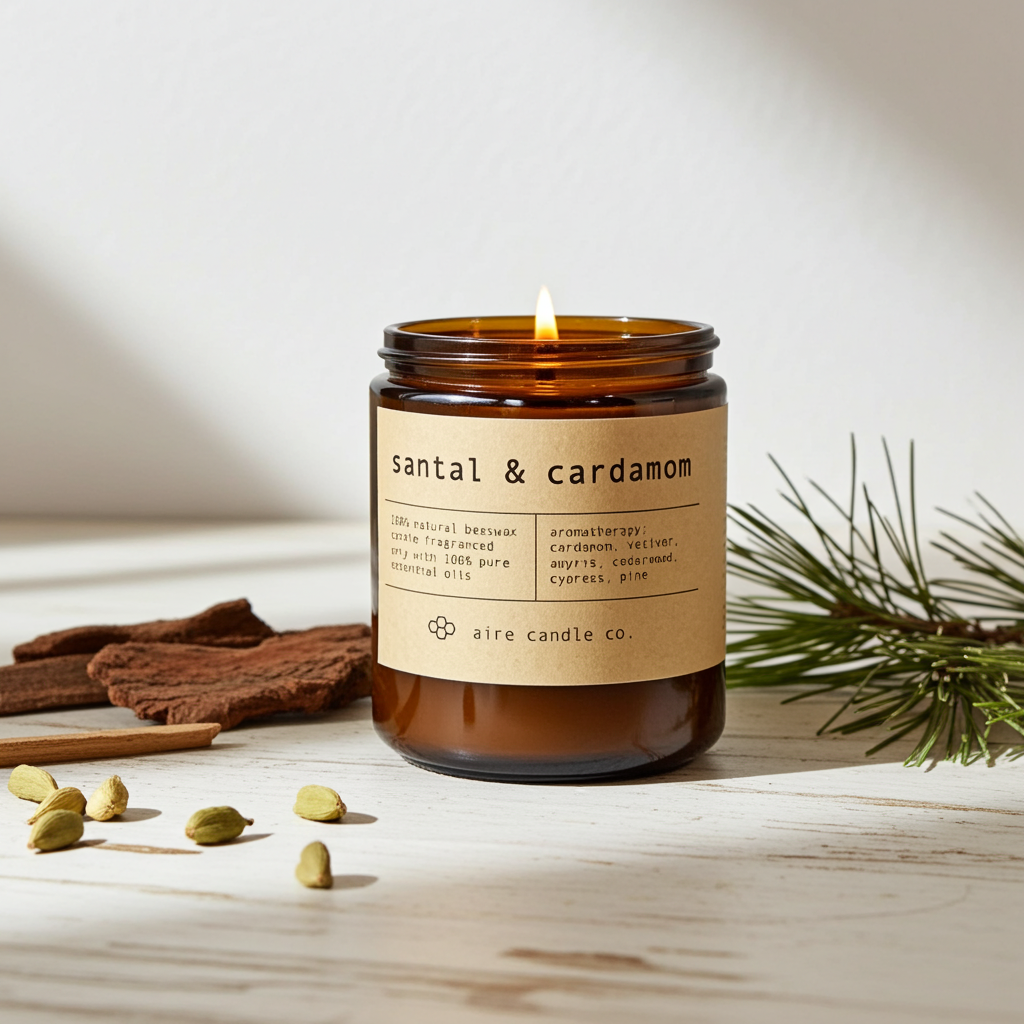 santal & cardamom beeswax candle – aire candle co.