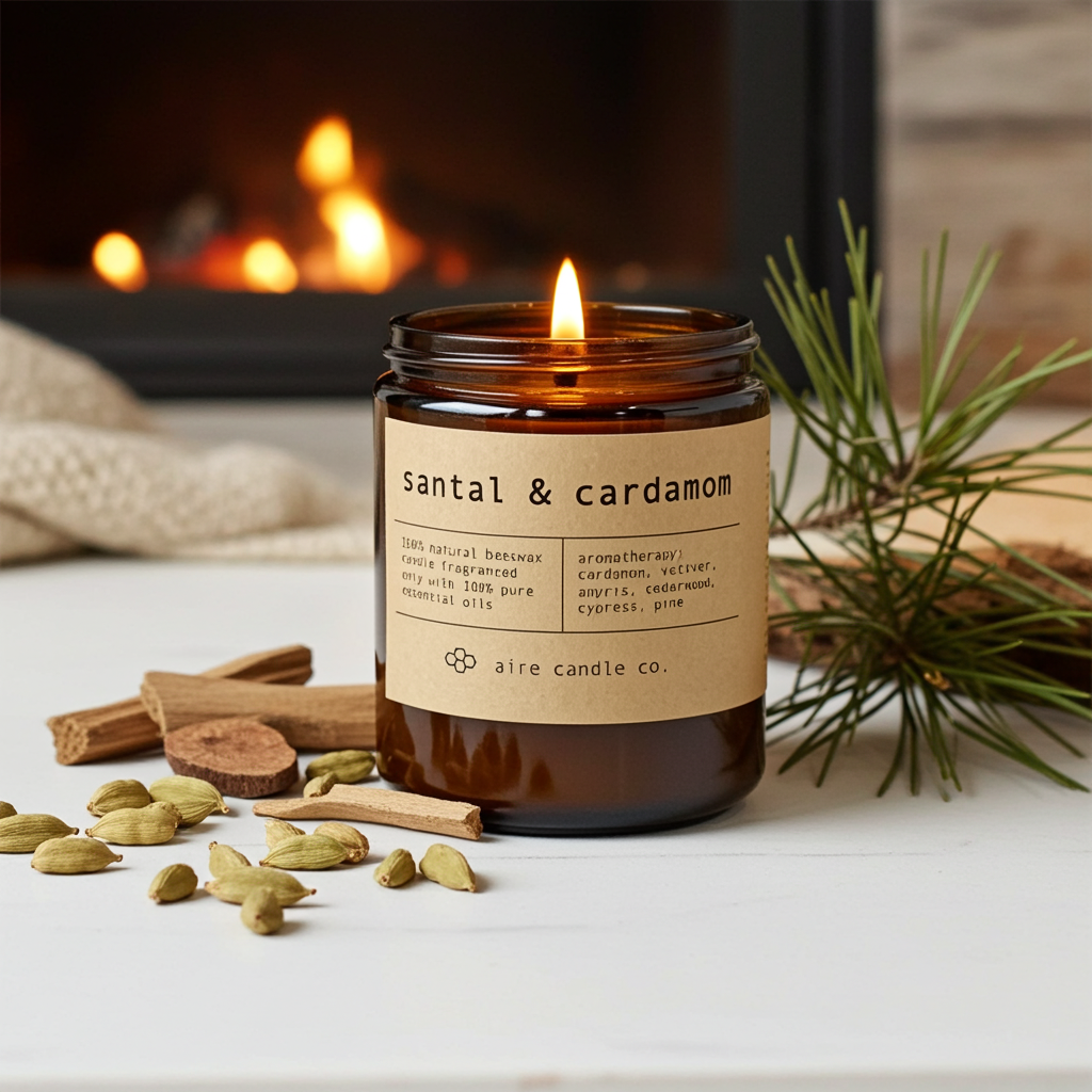 santal & cardamom beeswax candle – aire candle co.