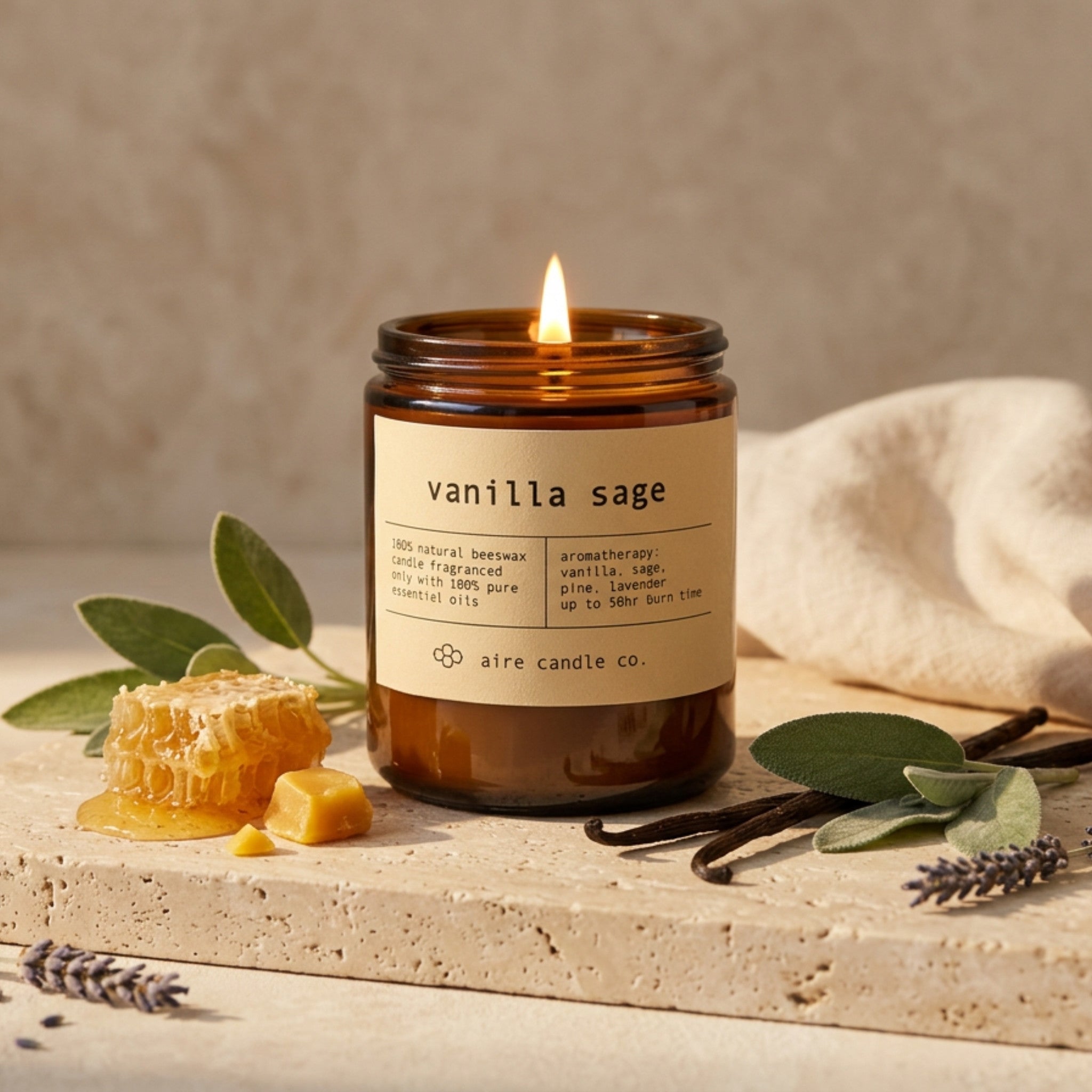 Vanilla Sage Beeswax Candle | Herbal & Warm – aire candle co.